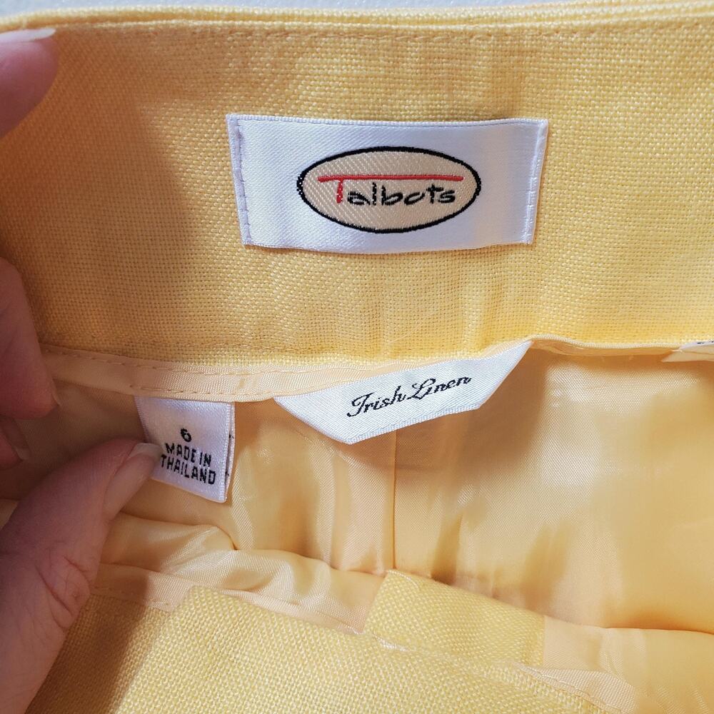 Talbots Skirt Womens 6 Butter Yellow Linen Pencil Knee Length Office Preppy Belt - Picture 3 of 11